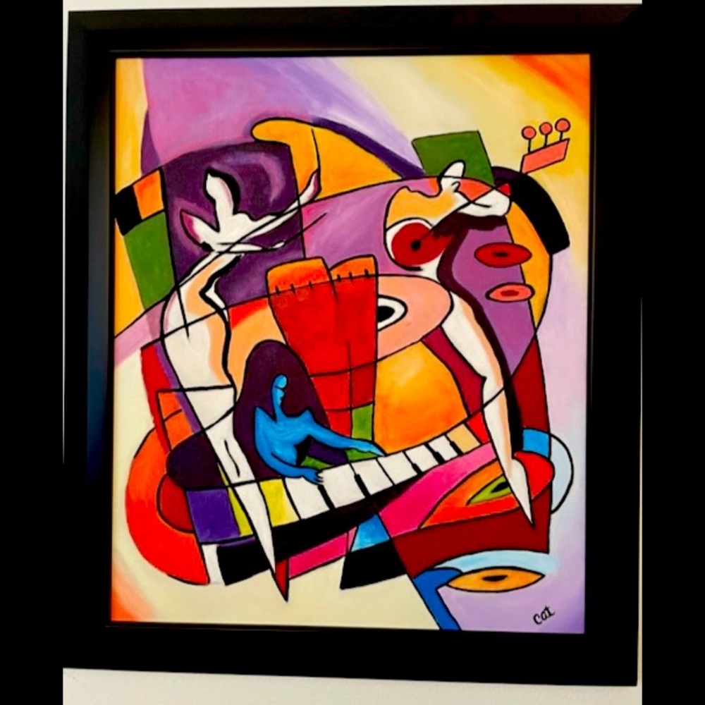 Acrylic Painting with Black Wood Frame